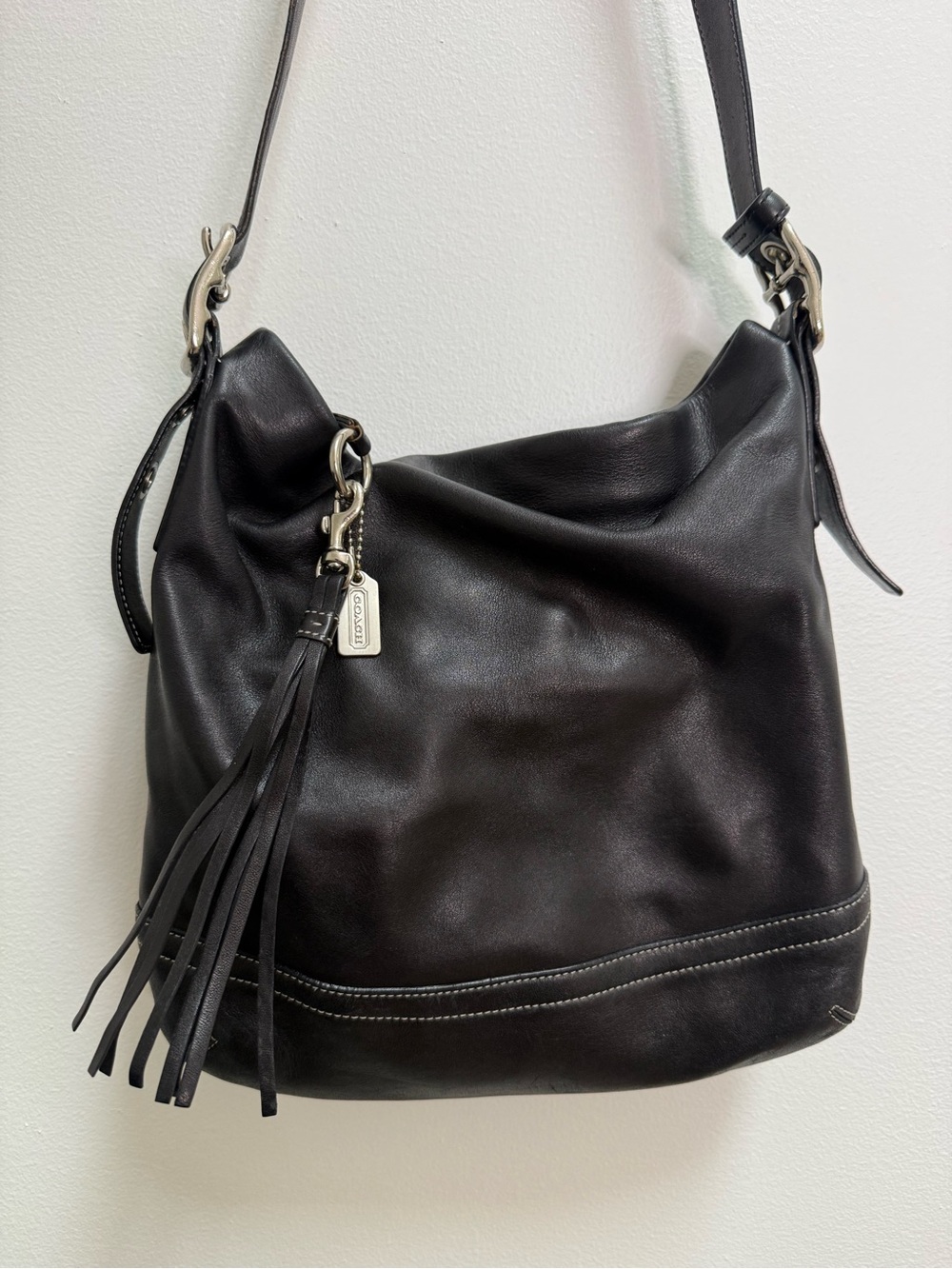 Coach Black Leather Hobo Shoulder Bag Tassel Style 1444